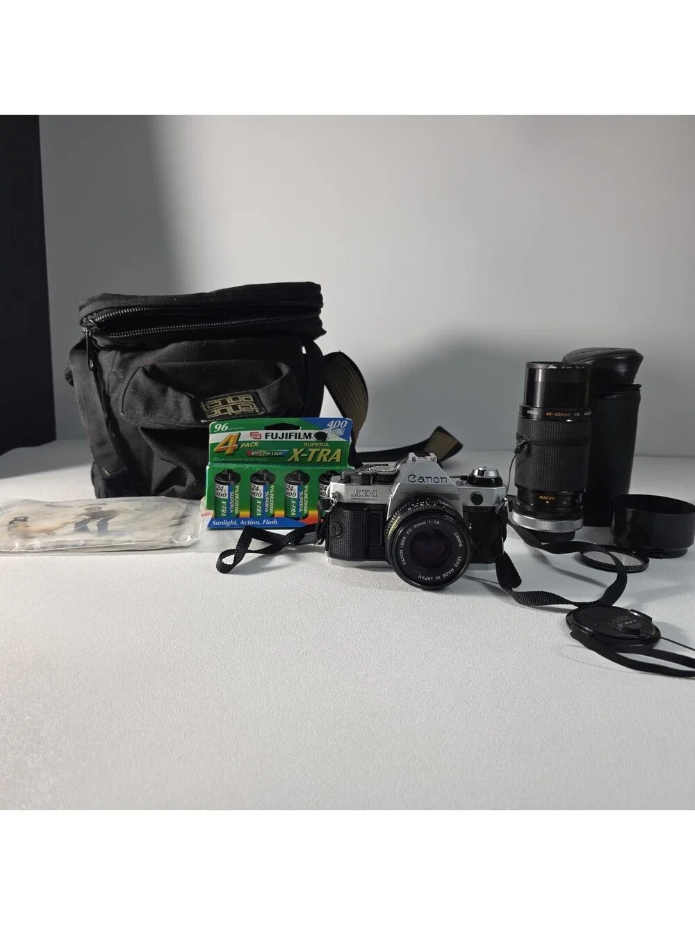 VINTAGE Canon AE-1 Program 35mm SLR Film Camera with 50mm Lens BUNDLE Working